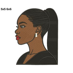 Black Woman Embroidery Design Digital File, Braided Ponytail Portrait Machine Embroidery PES DST, African American Woman
