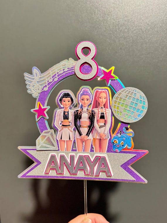 3D K-Pop Demon Hunters Inspired Themed Personalised Cake Topper Decoration Birthday