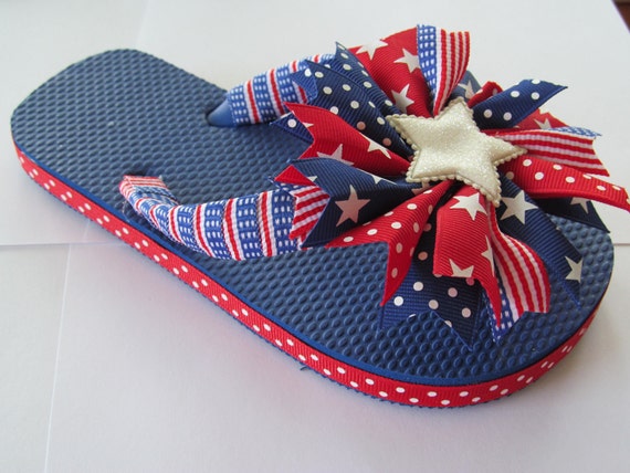 Items similar to Girls Red, White, and Blue Flip Flops on Etsy