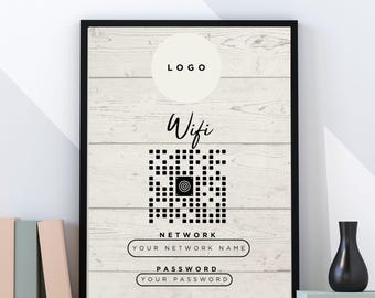 Rustic QR Code Wifi Sign Template | Modern Airbnb Printable (Digital Download)
