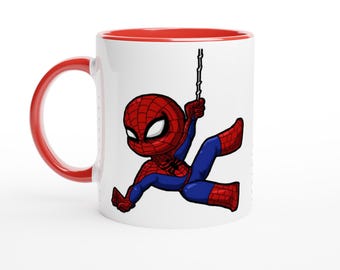 Taza colgante de Spiderman - Taza de café de cerámica de superhéroe colorida - Apta para lavavajillas y microondas