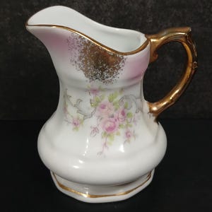 Vintage Lefton China Rose Creamer Gold Trim Numbered 1937 ~3.125in Height Mini Pitcher