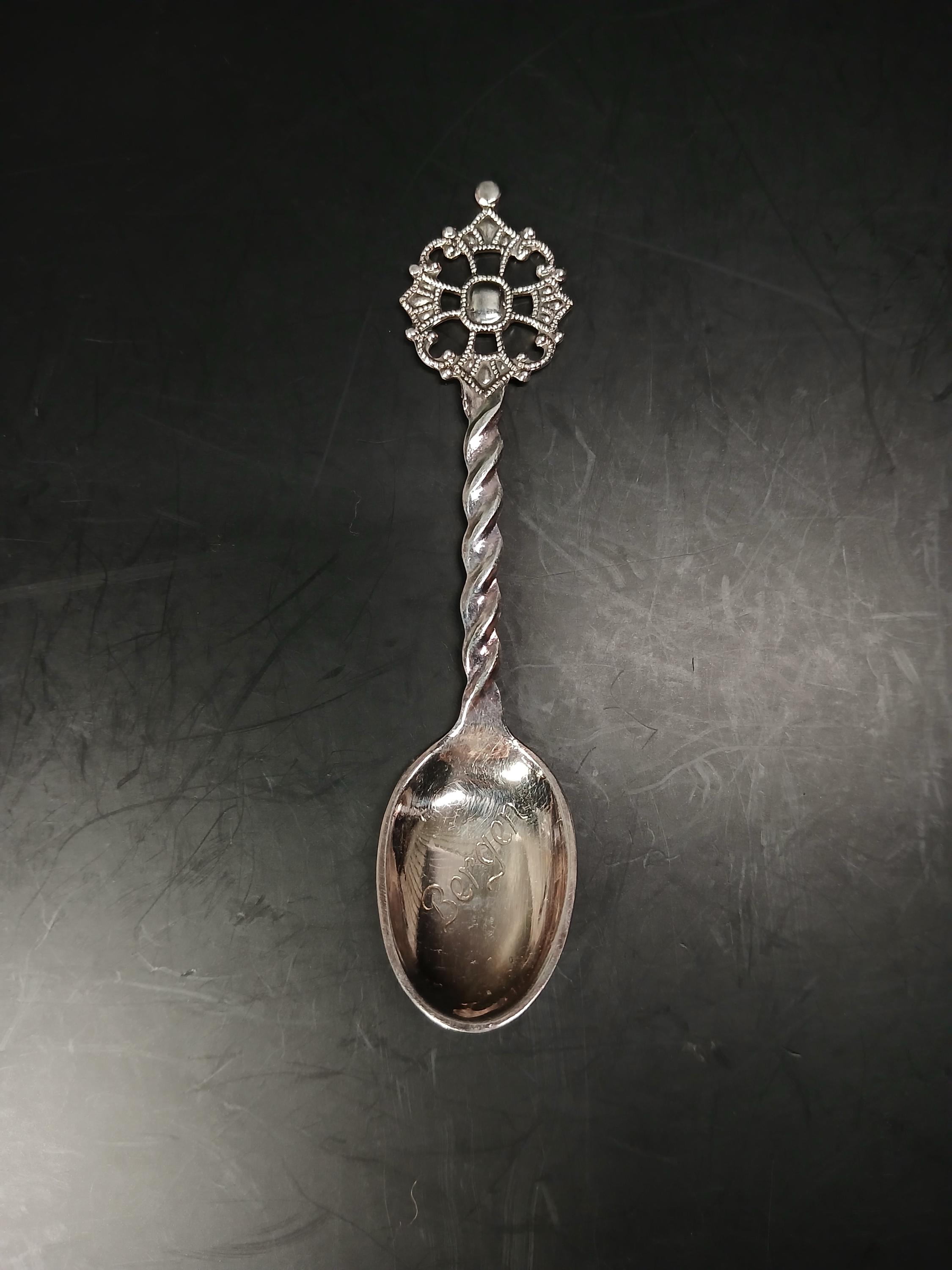 Antique Bergen Norway 40GR Silverplate Souvenir Spoon 4.375