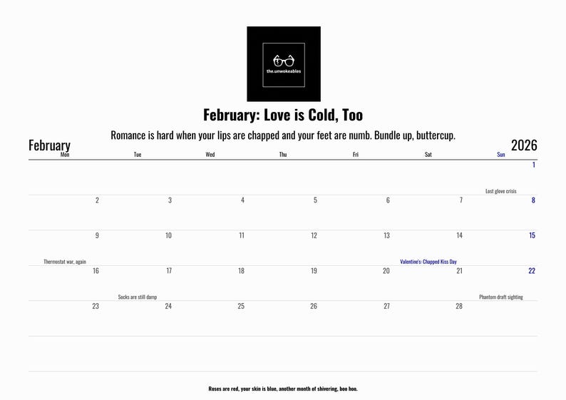 Printable 2026 the Always Cold Person Calendar - Digital Download PDF ...
