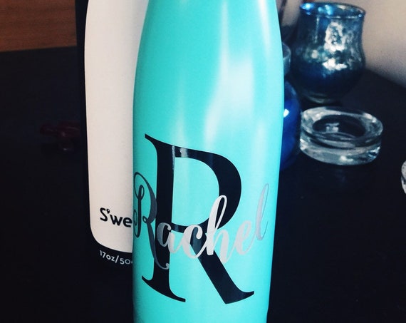 Swell Water Bottle with Name Monogram Personalized or Custom (Stone, Resort, Wood, Satin, Glitter, Shimmer Collections)