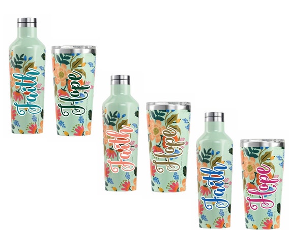 Personalized Lively Floral Tumbler / Canteen by Corkcicle / Personalized Stainless Steel Bottle / Monogrammed Triple Insulated Bottle