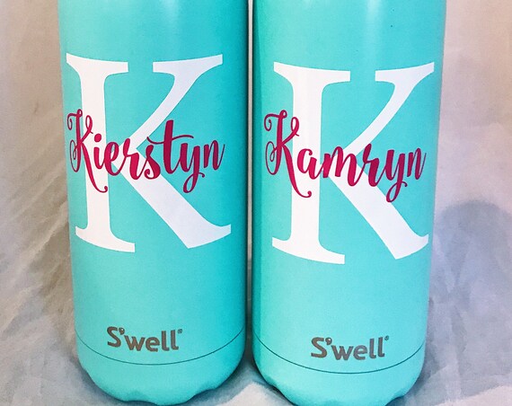 Swell Water Bottle with Name Monogram Personalized or Custom (Glitter, Shimmer, Elements, Stone, Resort, Wood, Satin, Collections)