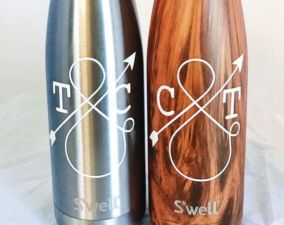 Personalized Love Ampersand Swell Bottle - Teakwood - Wedding, Christmas, Anniversary, Valentine's Day Swell Bottle