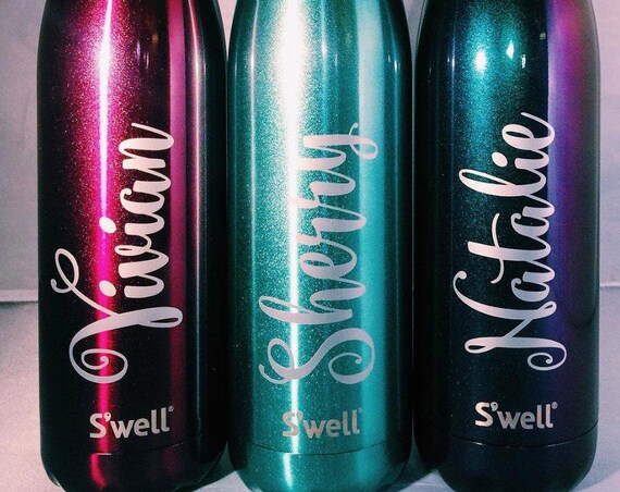 Swell Water Bottle with Name Monogram Personalized or Custom (Glitter, Shimmer, Elements, Stone, Resort, Wood, Satin, Collections)