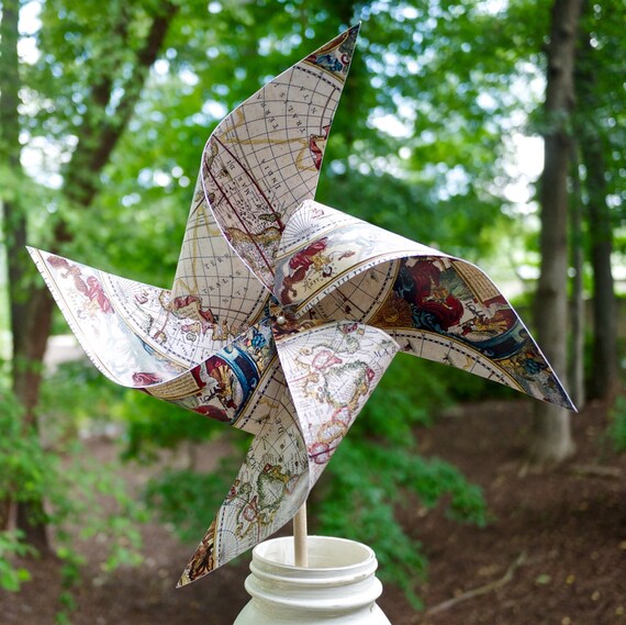 10 Custom Antique Map Pinwheels