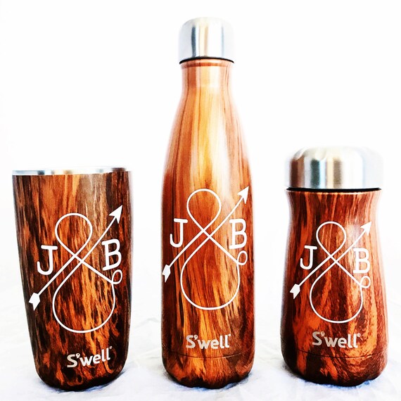 Monogram Swell Bottle, Traveler, Tumbler - Teakwood - Wedding, Christmas, Anniversary, Valentine's Day Swell Bottle