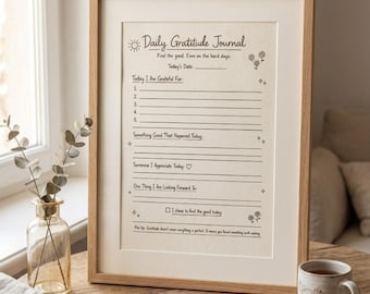 Daily Gratitude Journal Printable | Minimalist Self Care Planner (Digital Download)