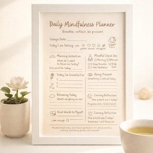 Daily Mindfulness Planner | Self Care Tracker | Gratitude Journal | Mental Wellness | Printable PDF
