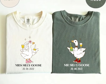 Comfort Colors® Mr and Mrs Silly Goose Shirt, Matching Newlyweds Sweater, Honeymoon Tee, Married Couple Shirt, Wedding Gift, Anniversary Tee