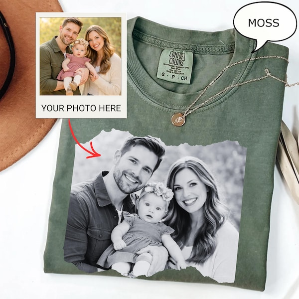 Comfort Colors® Benutzerdefiniertes Familienhemd, personalisiertes Bild-T-Shirt, Freundin oder Freund, Laden Sie Ihr eigenes Bild hoch, Vintage benutzerdefiniertes Fotogeschenk