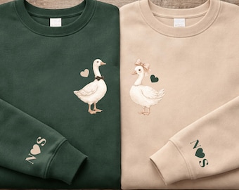 Custom Mr and Mrs Goose Couple Sweatshirt, Matching Goose Shirts with Initials, Wedding Anniversary Gift, Valentines Day Gifts