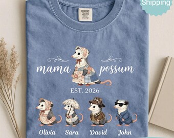 Personalized Mama Possum Shirt, Custom Opossum Mom Tee with Kids Names, Family Matching Shirt, Cute Animal Graphic, Mother’s Day Gifts