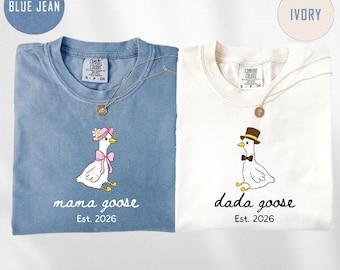 Comfort Colors® Goose Mom Dad Shirt, Mama Dada Goose Est 2026 Tee, Mama Goose Shirt, Funny Pregnancy Announcement Gift, Baby Reveal Outfit