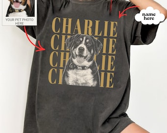 Custom Pet Portrait Photo Shirt, Personalized Vintage Dog And Name Shirt, Dog Lover Gift, Cat Mom Gift, Pet Memorial Gift
