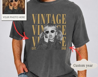 Custom Vintage Photo And Year Shirt, Personalized Picture Birthday Shirt, Retro Birthday Shirt, 30th Birthday Gift, 40th Birthday Gifts