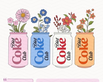 Diet Soda Floral Png, Cute Soda Flower Design, Aesthetic Beverage Png, Girly Soft Drink Digital File, Trendy Floral Soda Art