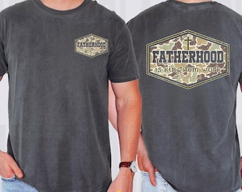Comfort Colors® Fatherhood Is Kingdom Work Shirt, Christian Dad Shirt, Camouflage Dad Shirt, Duck Camo Father’s Day Gift, New Dad Gift
