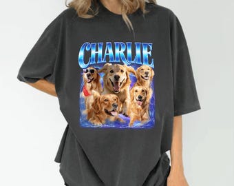 Comfort Colors® Custom Pet Vintage Bootleg T-Shirt, Retro Personalized Pet Photo + Name Shirt, Custom Dog Portrait Tee, Design Cat Shirt