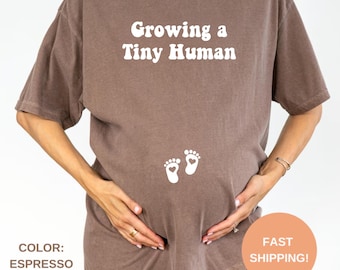 Comfort Colors® Growing a Tiny Human Shirt, Cute Pregnancy Sweatshirt, Pregnancy Announcement Shirt, Maternity Baby Bump Tee, Mom to Be Gift