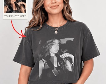 Custom Your Photo Comfort Colors® Crop Top Boxy Tee, Personalized Picture Shirt, Vintage Custom Photo Shirt, Birthday Gift, Custom Text Tee