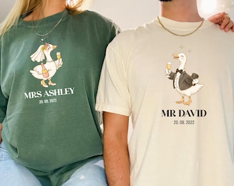 Comfort Colors® Custom Mr and Mrs Silly Goose Shirt, Matching Newlyweds Shirt, Honeymoon Tee, Married Couple Shirt, Funny Wedding Gift