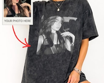 Custom Your Photo Washed T-Shirt, Personalized Picture Tee, Girlfriend or Boyfriend, Upload Your Own Image, Vintage Custom Photo Gift