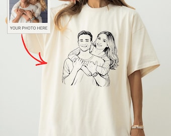 Comfort Colors® Custom Your Photo Shirt, Personalized Portrait Picture Tee, Girlfriend or Boyfriend, Vintage Custom Photo Line Art Gift