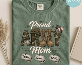 Comfort Colors® Stolt arméfamilj mamma pappa bror skjorta, anpassad militär familj skjorta, personlig armé mamma t-shirt, present till USA:s arméfamilj