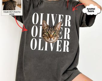 Custom Cat Photo And Name Shirt, Personalized Vintage Pet Shirt, Customized Picture Dog Shirt,Dog Lover Gift,Cat Mom Gift, Pet Memorial Gift