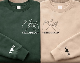 Custom Matching Couple Sweatshirt, Pinky Promise Sweater, Personalized Roman Numeral Date Hoodie, Anniversary Gift, Valentines Day Gift