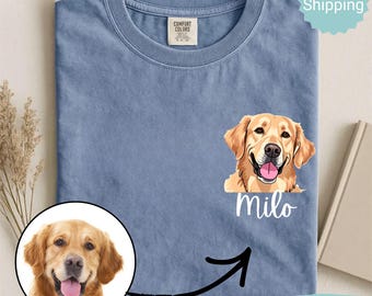 Comfort Colors® Custom Pet Shirt, Personalized Pet Photo and Name Tee, Custom Dog or Cat Portrait Graphic Shirt, Pet Lover Gift