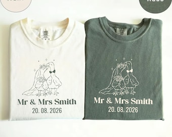Comfort Colors® Braut- und Bräutigam-Shirt, personalisiertes Silly Goose Bride-T-Shirt, Hochzeitsfeier-Shirt, personalisiertes Jahrestags-Hochzeits-Datumsgeschenk