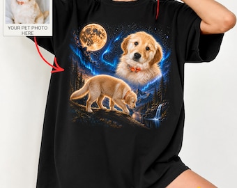Personalized Dog Photo Moon Shirt, Custom Picture Pet Shirt, Dog Moon Howling to The Moon Shirt, Dog Lover Gift, Pet Memorial Gift,Halloween