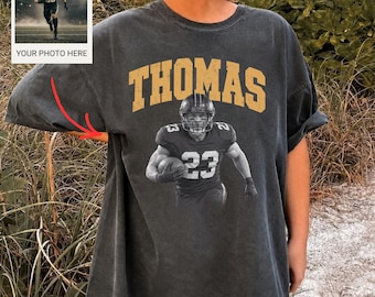 Comfort Colors® Custom Football Player Photo Shirt, Personalized Name Game Day Tee, Football Mom Shirt, Senior Night Gift