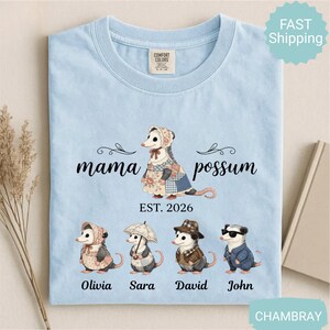 Personalized Mama Possum Shirt, Custom Opossum Mom Tee with Kids Names, Family Matching Shirt, Cute Animal Graphic, Mother’s Day Gifts image 6