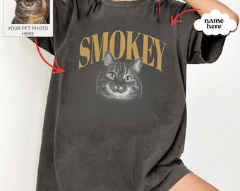 Custom Photo Cat Dad Shirt, Personalized Picture and Name Pet Shirt, Cat Mom Tee, Father's Day Shirt, Custom Pet Vintage Shirt,Birthday Gift