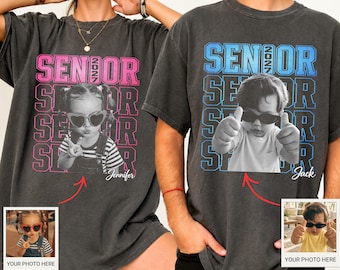 Comfort Colors® Personalized Senior Photo Shirt, Custom Class Of 2027 T Shirt, Vintage Graduation Picture Tee, Mom Senior Tee, Graduate Gift