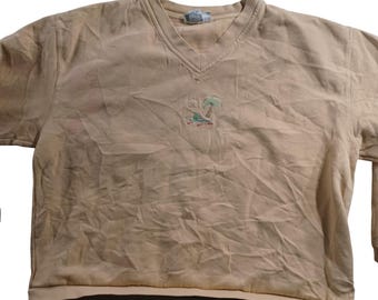Felpa Wild Palms da donna, taglia L, beige, con scollo a V e maniche corte, con motivo di palme tropicali.