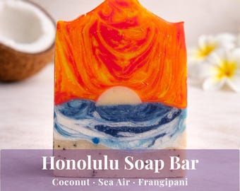 Honolulu Soap, Coconut & Sea Air, Tropical Beach Bar, Handmade Cold Process Soap, Summer Gift
