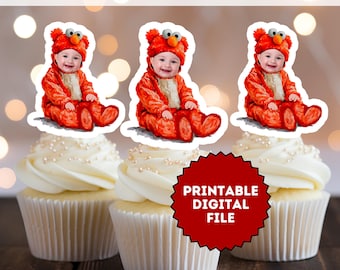 Elmo Birthday Party Favor | Custom Face Cupcake Topper | Printable File