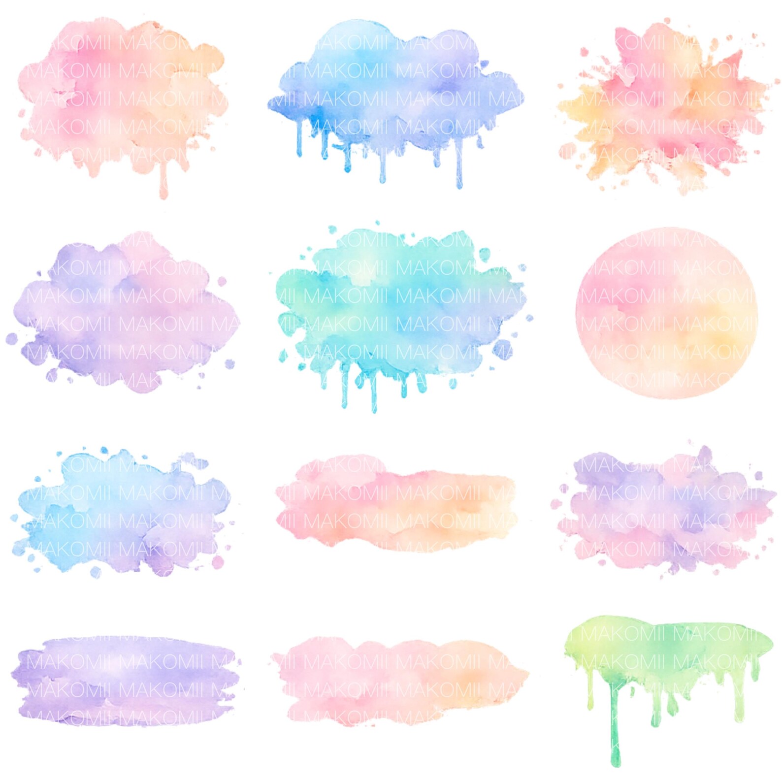 Pastel Alcohol Ink Splash Clipart PNG Bundle | Watercolor Splotches ...