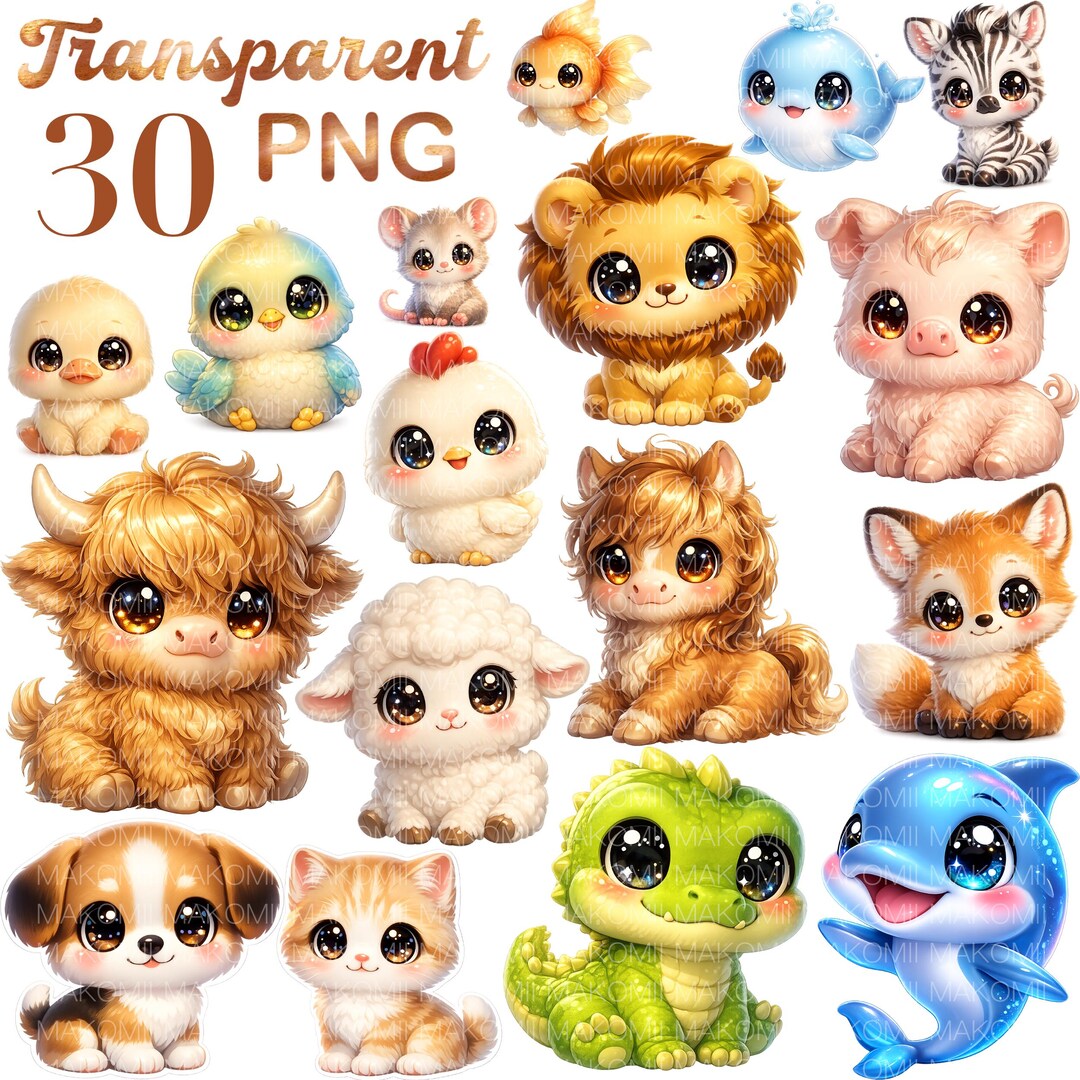 Cute Baby Animals Clipart Bundle PNG | Kawaii Farm Animals, Woodland ...