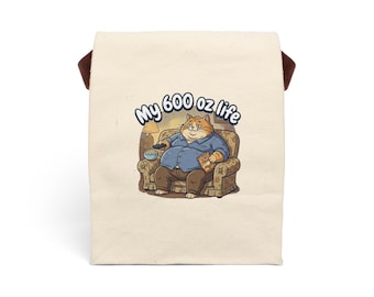 Bolsa de almuerzo de lona My 600 oz Life Cat Lounge con correa / Divertida ilustración de gato