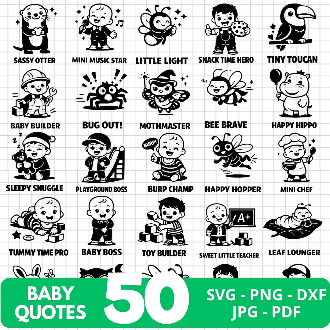 50 Baby SVG Bundle, Funny Animal Nursery Quotes for Onesies, Cricut ...