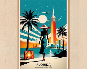 Florida Art Deco Travel Poster, 24x36 Digital Download JPG